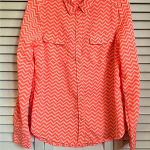 American Eagle Outfitters Coral and White Chevron Button-Up Blouse